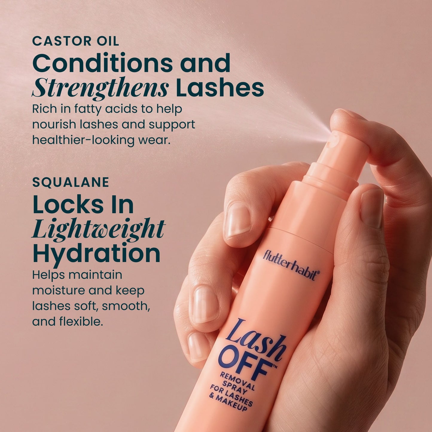Castor oil and squalane lash conditioning removal spray