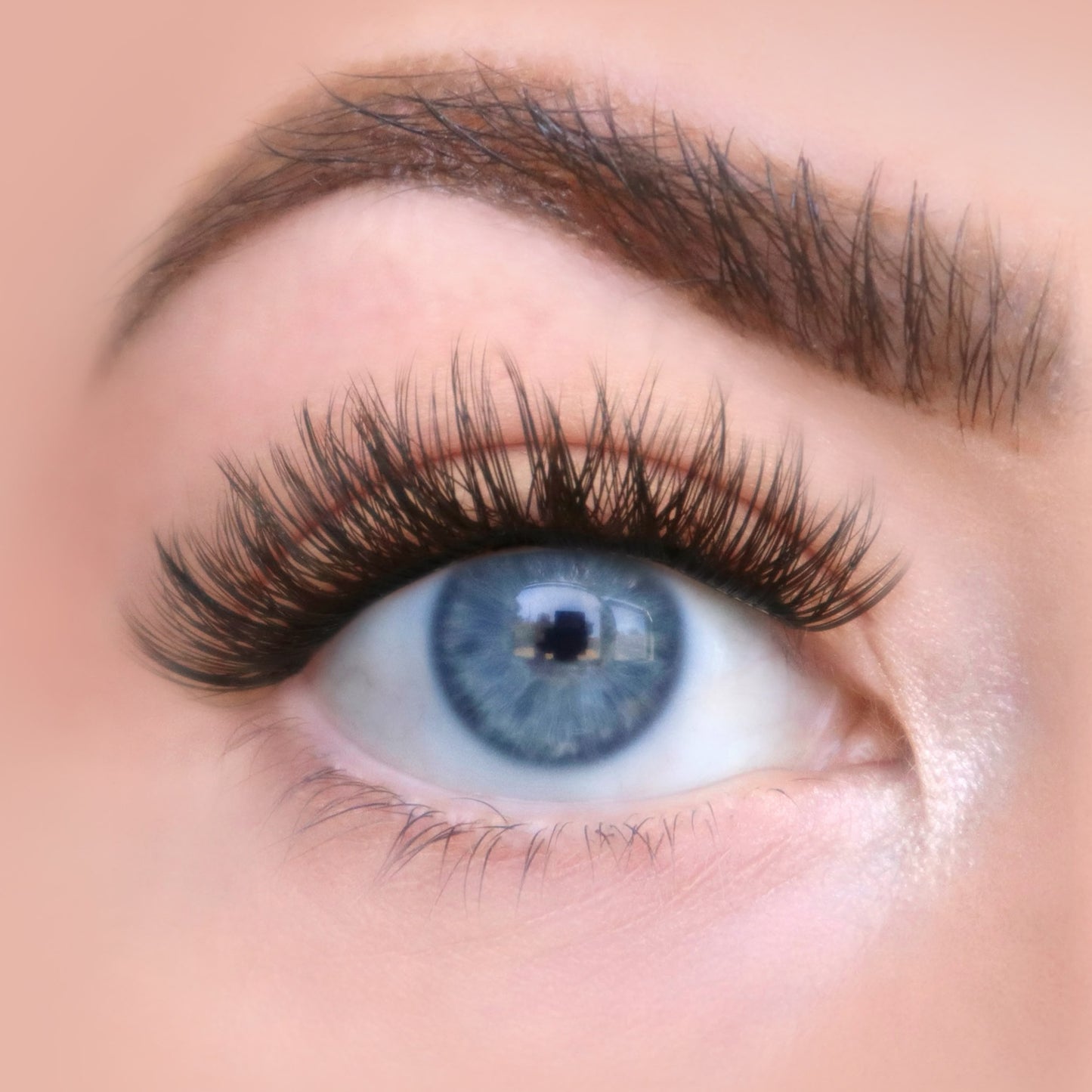Natural doll-eye lash cluster look with dramatic curl on model