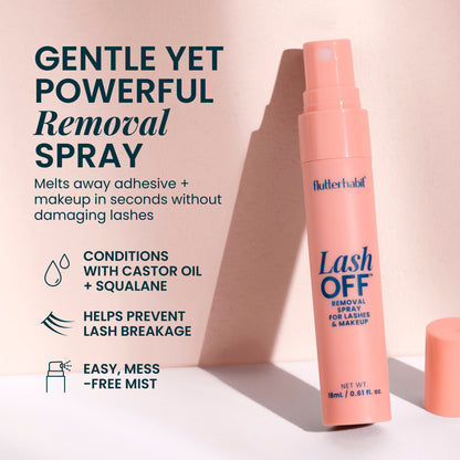 Lash Off Removal Spray by FlutterHabit — gentle lash adhesive removal spray with castor oil and squalane, 18mL